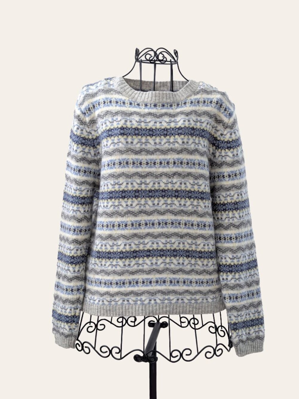 Newton Trading Co Vintage Lambswool Sweater Women L Fair Isle Wool Blue Gray